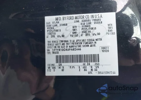 2004 Ford Ranger Xl/Xlt z USA, uszkodzony, nr VIN 1FTYR10DX4PA82446